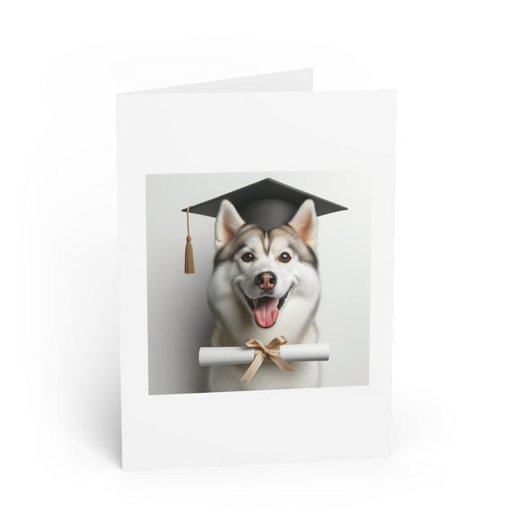 DistinctInk Greeting Card / Note Card - Siberian Huskie Graduation - PACK of 5