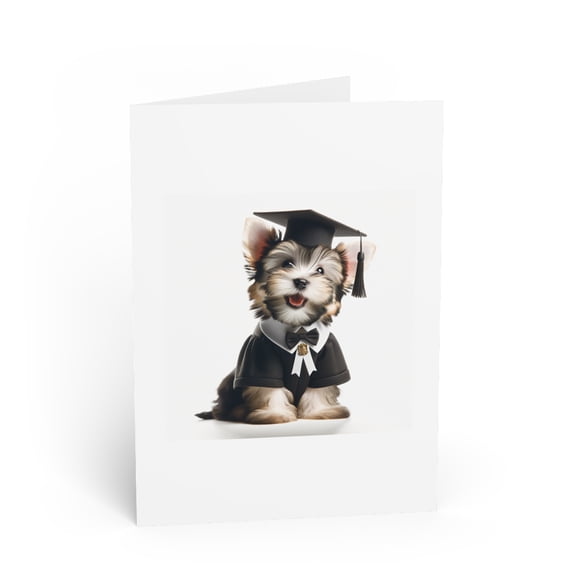 DistinctInk Greeting Card / Note Card - Skye Terrier Puppy Graduation - PACK of 10