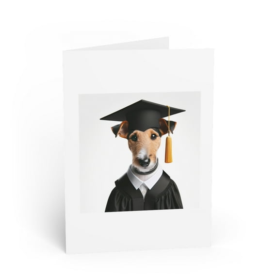 DistinctInk Greeting Card / Note Card - Smooth Fox Terrier Graduation - PACK of 5