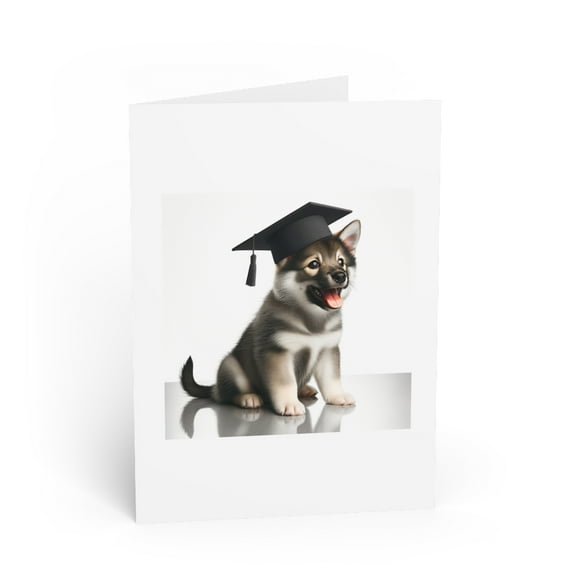 DistinctInk Greeting Card / Note Card - Swedish Vallhund Puppy Graduation - PACK of 100