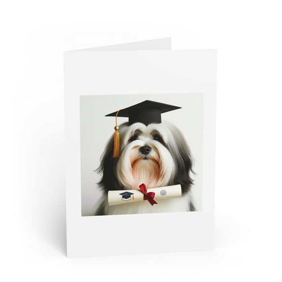 DistinctInk Greeting Card / Note Card - Tibetan Terrier Graduation - PACK of 100