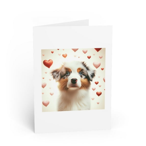 DistinctInk Greeting Card / Note Card - Valentine's Day Australian Shepherd Puppy - PACK of 10