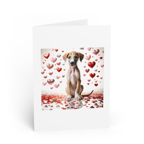DistinctInk Greeting Card / Note Card - Valentine's Day Azawakh Puppy - PACK of 10