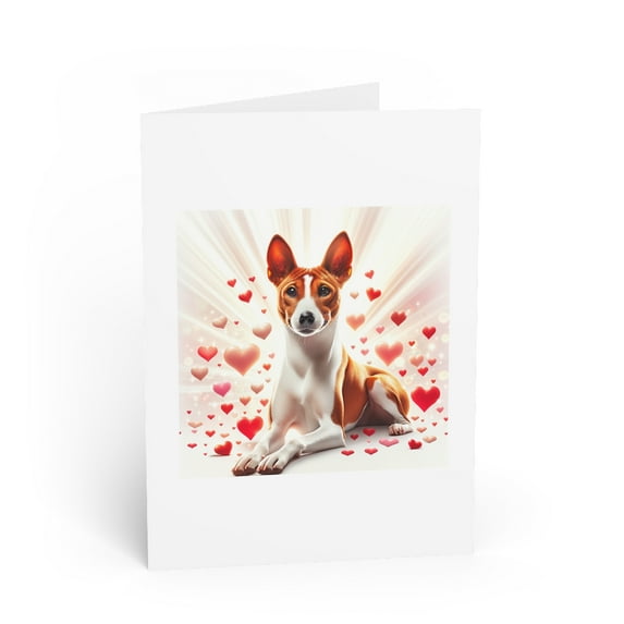DistinctInk Greeting Card / Note Card - Valentine's Day Basenji - PACK of 3