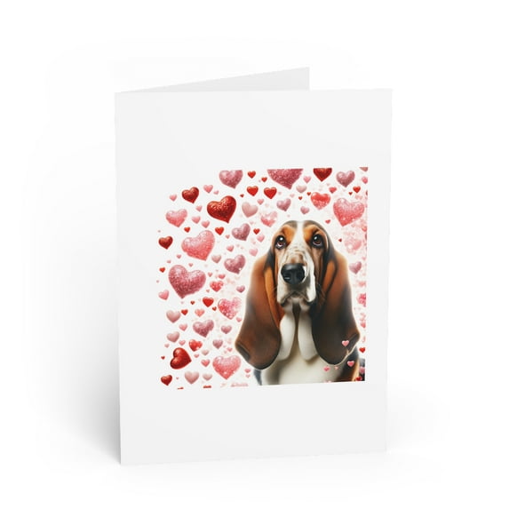 DistinctInk Greeting Card / Note Card - Valentine's Day Basset Hound - PACK of 1