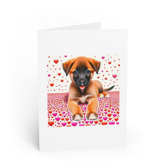 DistinctInk Greeting Card / Note Card - Valentine's Day Belgian Malinoi Puppy - PACK of 10
