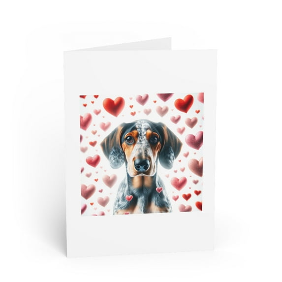 DistinctInk Greeting Card / Note Card - Valentine's Day Bluetick Coonhound - PACK of 3