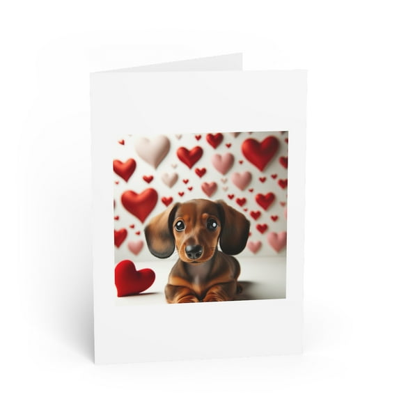 DistinctInk Greeting Card / Note Card - Valentine's Day Dachshund Puppy - PACK of 10
