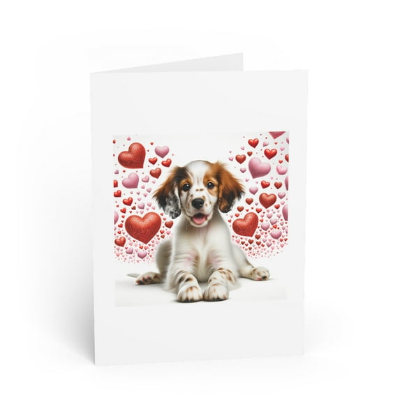 DistinctInk Greeting Card / Note Card - Valentine's Day English Setter Puppy - PACK of 10