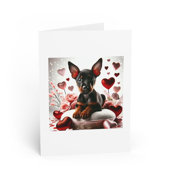 DistinctInk Greeting Card / Note Card - Valentine's Day German Pinscher Puppy - PACK of 1