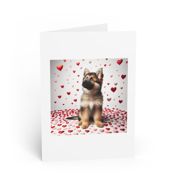 DistinctInk Greeting Card / Note Card - Valentine's Day German Shepherd Dog Puppy - PACK of 1