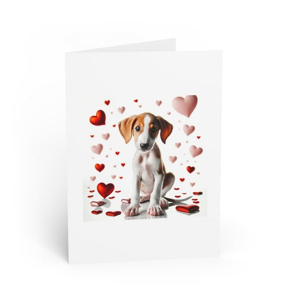 DistinctInk Greeting Card / Note Card - Valentine's Day Ibizan Hound Puppy - PACK of 3