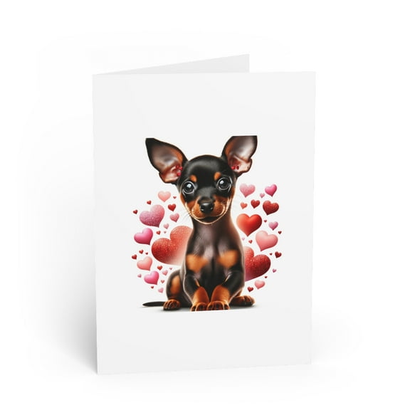 DistinctInk Greeting Card / Note Card - Valentine's Day Miniature Pinscher Puppy - PACK of 10