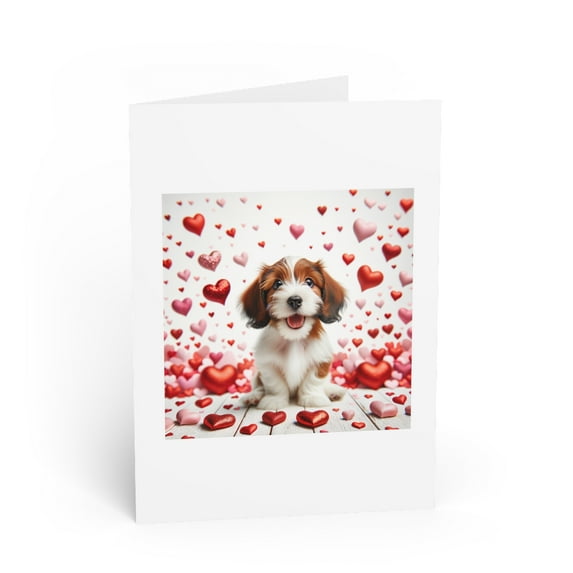 DistinctInk Greeting Card / Note Card - Valentine's Day Petit Basset Griffon Vendéen Puppy - PACK of 10