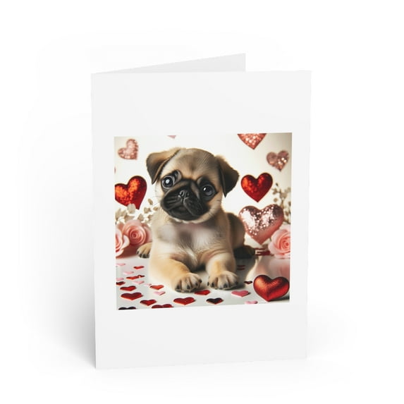 DistinctInk Greeting Card / Note Card - Valentine's Day Pug Puppy - PACK of 10