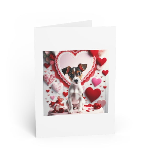 DistinctInk Greeting Card / Note Card - Valentine's Day Rat Terrier Puppy - PACK of 1