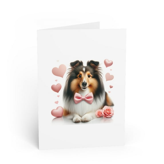 DistinctInk Greeting Card / Note Card - Valentine's Day Shetland Sheepdog - PACK of 3
