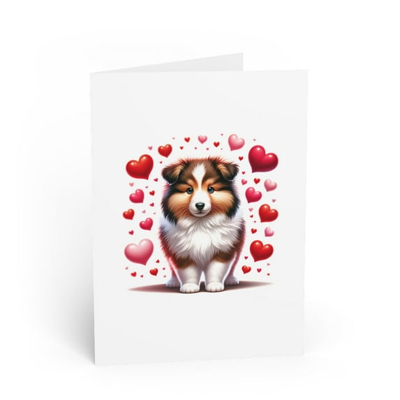 DistinctInk Greeting Card / Note Card - Valentine's Day Shetland Sheepdog Puppy - PACK of 3