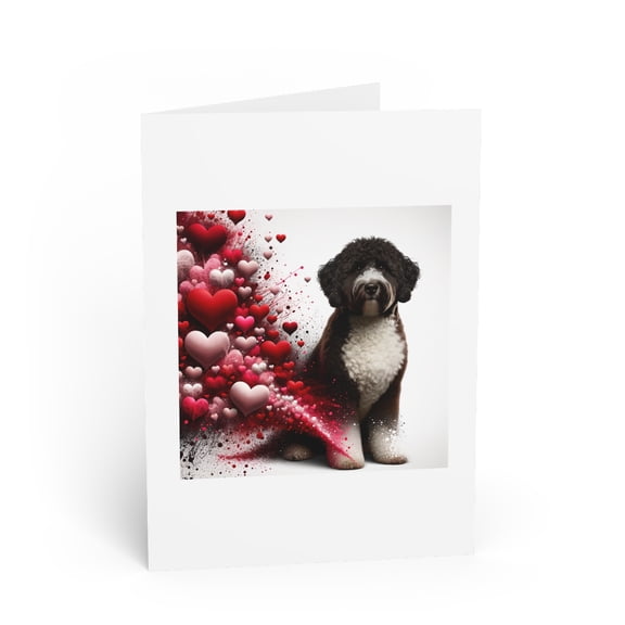 DistinctInk Greeting Card / Note Card - Valentine's Day Spanish Water Dog - PACK of 5