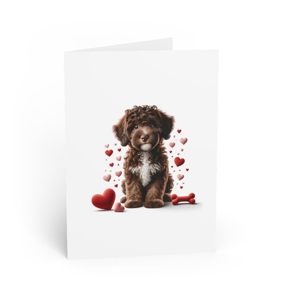 DistinctInk Greeting Card / Note Card - Valentine's Day Spanish Water Dog Puppy - PACK of 1