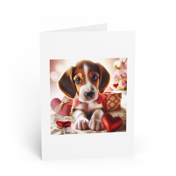 DistinctInk Greeting Card / Note Card - Valentine's Day Treeing Walker Coonhound Puppy - PACK of 1