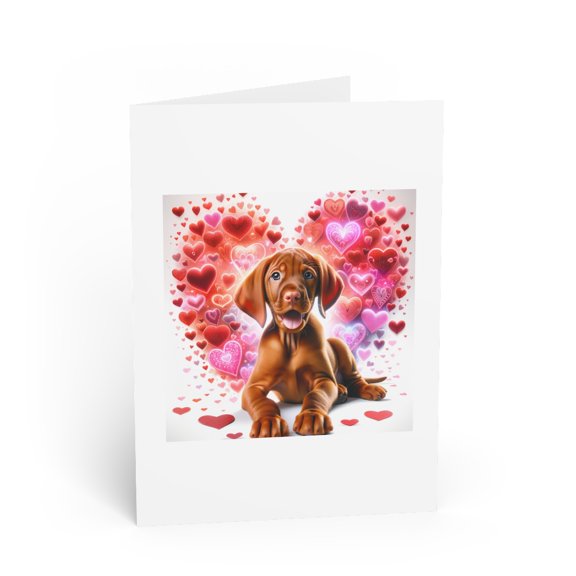 DistinctInk Greeting Card / Note Card - Valentine's Day Vizsla Puppy - PACK of 3