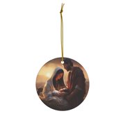 DistinctInk Hanging Ceramic Christmas Tree Ornament Charm with Gold String - Great Gift/Present - 2 3/4 inch Diameter -&nbsp;Bethlehems Promise Fulfilled Micah 52