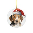 thumbnail image 1 of DistinctInk Hanging Ceramic Christmas Tree Ornament with Gold String - Great Gift/Present - 2 3/4 inch Diameter - American Foxhound Puppy Drawing Design, 1 of 4