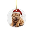 thumbnail image 1 of DistinctInk Hanging Ceramic Christmas Tree Ornament with Gold String - Great Gift/Present - 2 3/4 inch Diameter - Chinese Shar-Pei Puppy Drawing Design, 1 of 4