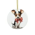 thumbnail image 1 of DistinctInk Hanging Ceramic Christmas Tree Ornament with Gold String - Great Gift/Present - 2 3/4 inch Diameter - Toy Fox Terrier Puppy Drawing Design, 1 of 4