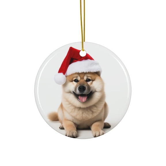DistinctInk Hanging Ceramic Christmas Tree Ornament with Gold String - Great Gift/Present - 2 3/4 inch Diameter - Akita Design
