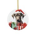 thumbnail image 1 of DistinctInk Hanging Ceramic Christmas Tree Ornament with Gold String - Great Gift/Present - 2 3/4 inch Diameter - Azawakh Puppy Drawing Design, 1 of 3