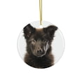 thumbnail image 1 of DistinctInk Hanging Ceramic Christmas Tree Ornament with Gold String - Great Gift/Present - 2 3/4 inch Diameter - Belgian Sheepdog Puppy Design, 1 of 4