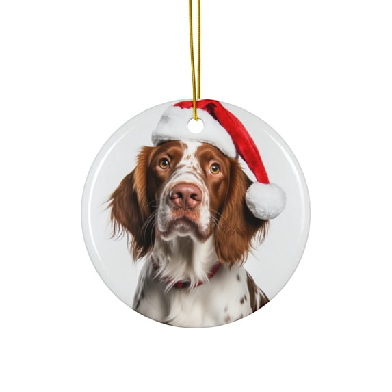 DistinctInk Hanging Ceramic Christmas Tree Ornament with Gold String - Great Gift/Present - 2 3/4 inch Diameter - Irish Red and White Setter Design