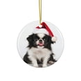 thumbnail image 1 of DistinctInk Hanging Ceramic Christmas Tree Ornament with Gold String - Great Gift/Present - 2 3/4 inch Diameter - Japanese Chin Puppy Design, 1 of 4