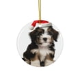 thumbnail image 1 of DistinctInk Hanging Ceramic Christmas Tree Ornament with Gold String - Great Gift/Present - 2 3/4 inch Diameter - Löwchen Puppy Design, 1 of 4