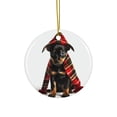 thumbnail image 1 of DistinctInk Hanging Ceramic Christmas Tree Ornament with Gold String - Great Gift/Present - 2 3/4 inch Diameter - Manchester Terrier Puppy Design, 1 of 4