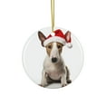 thumbnail image 1 of DistinctInk Hanging Ceramic Christmas Tree Ornament with Gold String - Great Gift/Present - 2 3/4 inch Diameter - Miniature Bull Terrier Design, 1 of 4