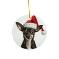 thumbnail image 1 of DistinctInk Hanging Ceramic Christmas Tree Ornament with Gold String - Great Gift/Present - 2 3/4 inch Diameter - Rat Terrier Design, 1 of 3
