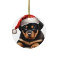 thumbnail image 1 of DistinctInk Hanging Ceramic Christmas Tree Ornament with Gold String - Great Gift/Present - 2 3/4 inch Diameter - Rottweiler Puppy Drawing Design, 1 of 4