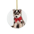 thumbnail image 1 of DistinctInk Hanging Ceramic Christmas Tree Ornament with Gold String - Great Gift/Present - 2 3/4 inch Diameter - Siberian Huskie Puppy Design, 1 of 3