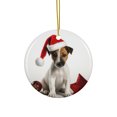 thumbnail image 1 of DistinctInk Hanging Ceramic Christmas Tree Ornament with Gold String - Great Gift/Present - 2 3/4 inch Diameter - Smooth Fox Terrier Puppy Design, 1 of 4
