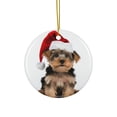 thumbnail image 1 of DistinctInk Hanging Ceramic Christmas Tree Ornament with Gold String - Great Gift/Present - 2 3/4 inch Diameter - Yorkshire Terrier Design, 1 of 4