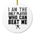 thumbnail image 1 of DistinctInk Hanging Ceramic Christmass Tree Ornament with Gold String - Great Gift / Present - 2 3/4 inch diameter - I Am The Only Player Who Can Beat Me Tennis, 1 of 2