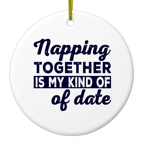 DistinctInk Hanging Ceramic Christmas Ornament - Napping Together is My Kind of Date - Gold String, 2-3/4 inch Diameter