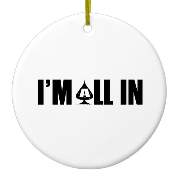 DistinctInk Hanging Ceramic Christmas Ornament - Poker Casino Cards Gambling - Gold String, 2-3/4 inch Diameter