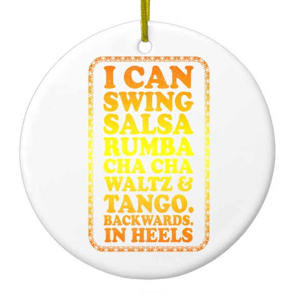 DistinctInk Hanging Ceramic Christmas Ornament - Swing Salsa Rumba Cha Cha Waltz in Heels - Gold String, 2-3/4 inch Diameter