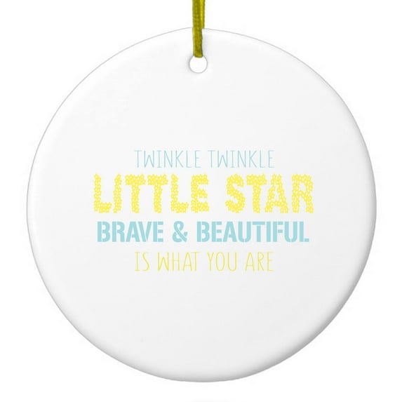 DistinctInk Hanging Ceramic Christmass Tree Ornament with Gold String - Great Gift / Present - 2 3/4 inch diameter - Twinkle Little Star Brave & Beautiful You Are