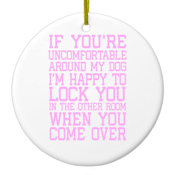 DistinctInk Hanging Ceramic Christmas Ornament - Lock you in Other Room - Gold String, 2-3/4 inch Diameter
