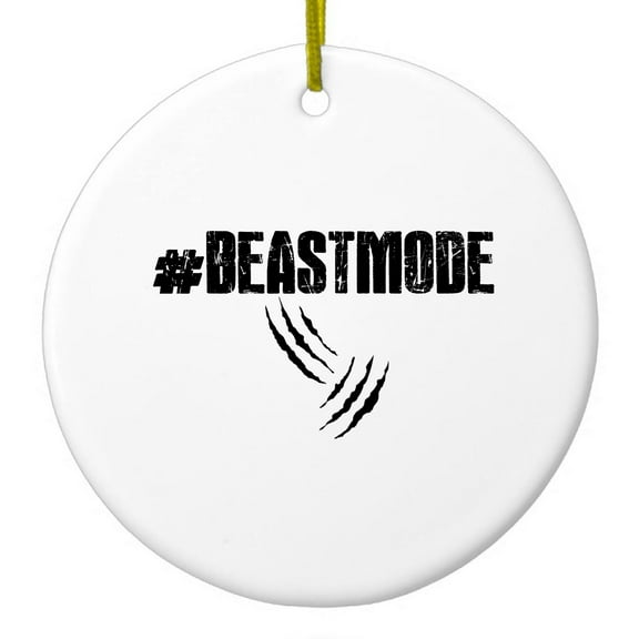 DistinctInk Hanging Ceramic Christmas Ornament - #Beastmode Beast Mode - Gold String, 2-3/4 inch Diameter
